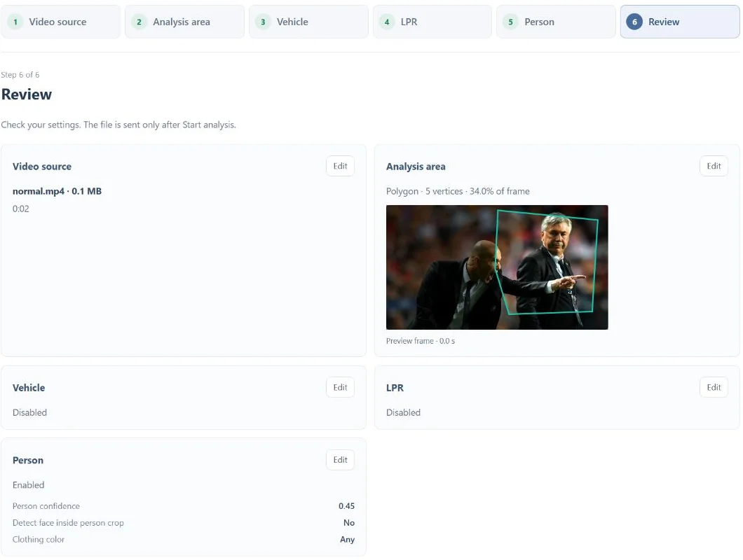 Video Analysis workspace screenshot with example media